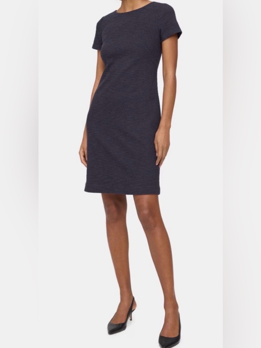 Like New Theory "Betty" Navy Blue Sheath Dress In Stretch Tweed size 0